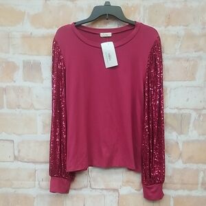 Les Amis NWT Women's Long Sleeve Sequin Top - Pink